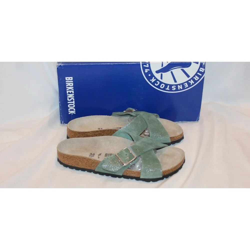Birkenstock Women's Siena Suede Cross Sandals Thyme Metallic EU 36 NARROW NIB